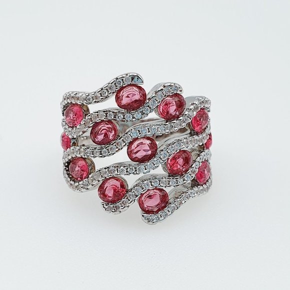 🍁  925 Silver Plated Stylish Red CZ Diamond Ring, FB16FA1103 - Picture 3 of 3